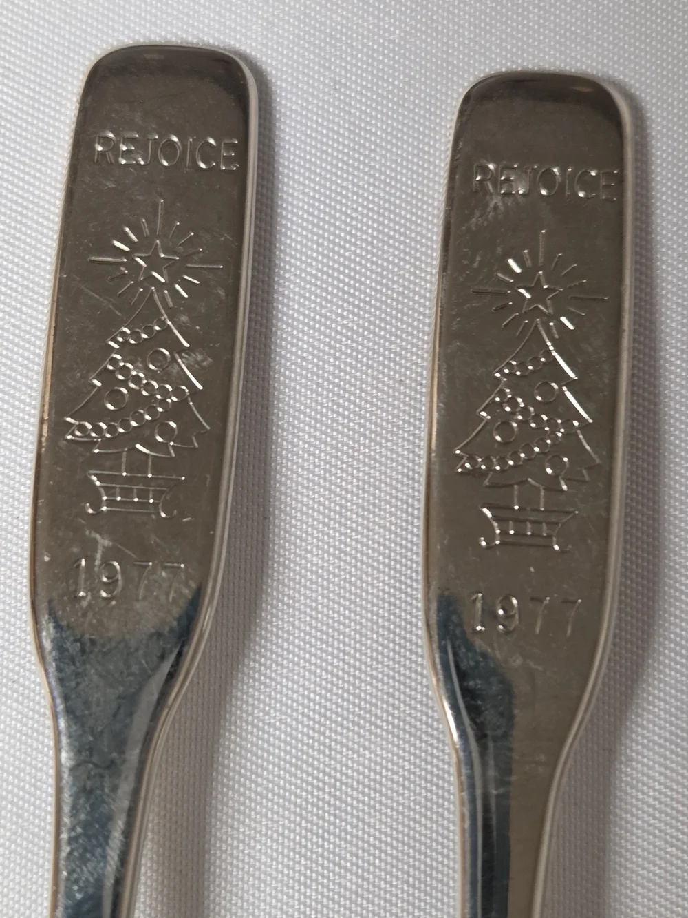 Set of 3 Vintage Silver-tone 'Rejoice' Engraved Spoons
